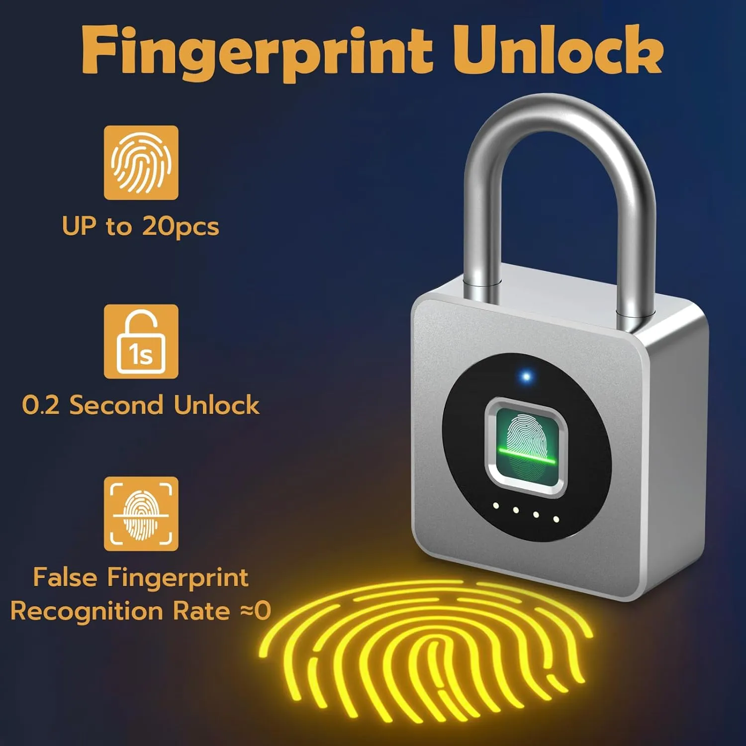 Pothunder Fingerprint Padlock, Fingerprint Lock with APP, Padlock with Steel Cable Keyless Biometric, Smart Padlock Waterproof Suitable for Gym, Locker, Helmet, Gate, Fence, Luggage