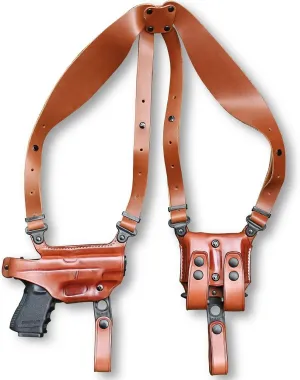 Premium Leather Horizontal Shoulder Holster System with Double Magazine Carrier for Kimber 1911 Ultra II 45 ACP with Crimson Trace Grips 3” BBL, Right Hand Draw, Brown Color #1469#