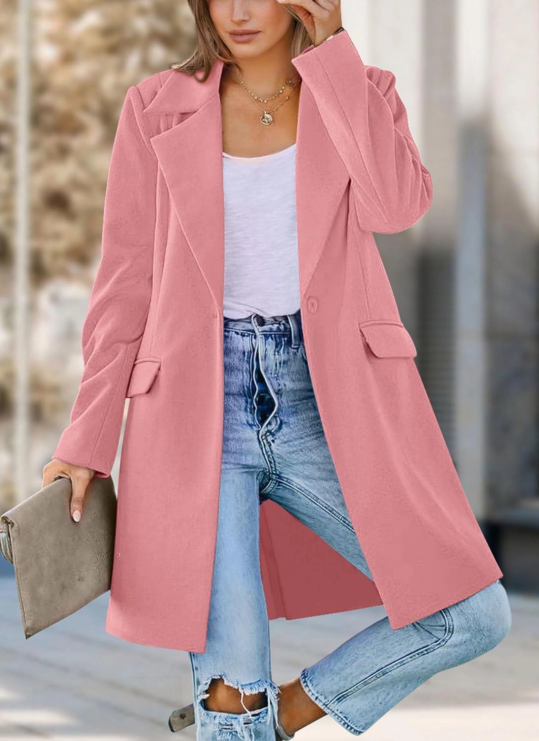 PRETTYGARDEN Women's 2025 Spring Fall Long Blazer Jackets Long Sleeve Lapel Pockets Loose Fit Work Casual Blazers Outerwear