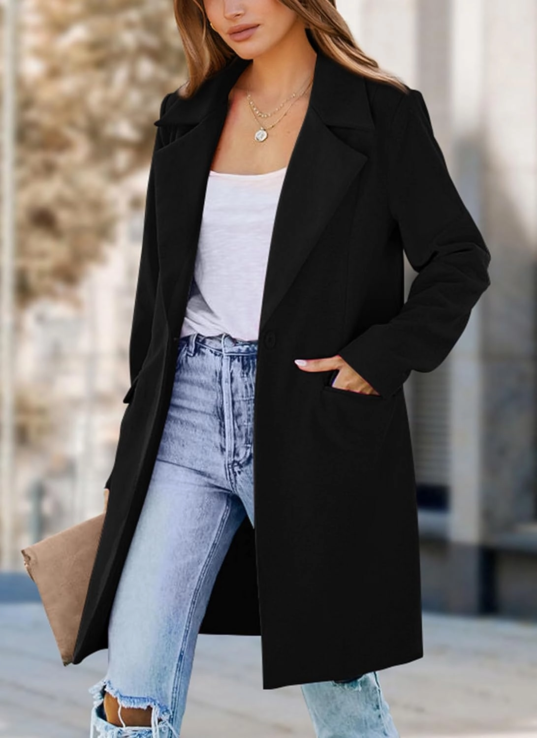 PRETTYGARDEN Women's 2025 Spring Fall Long Blazer Jackets Long Sleeve Lapel Pockets Loose Fit Work Casual Blazers Outerwear