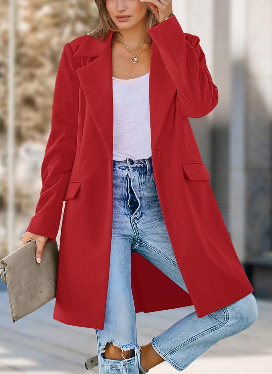 PRETTYGARDEN Women's 2025 Spring Fall Long Blazer Jackets Long Sleeve Lapel Pockets Loose Fit Work Casual Blazers Outerwear