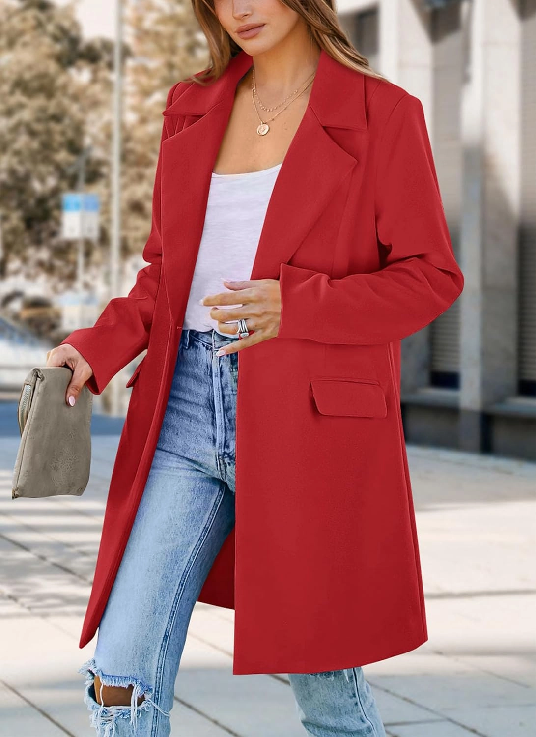 PRETTYGARDEN Women's 2025 Spring Fall Long Blazer Jackets Long Sleeve Lapel Pockets Loose Fit Work Casual Blazers Outerwear