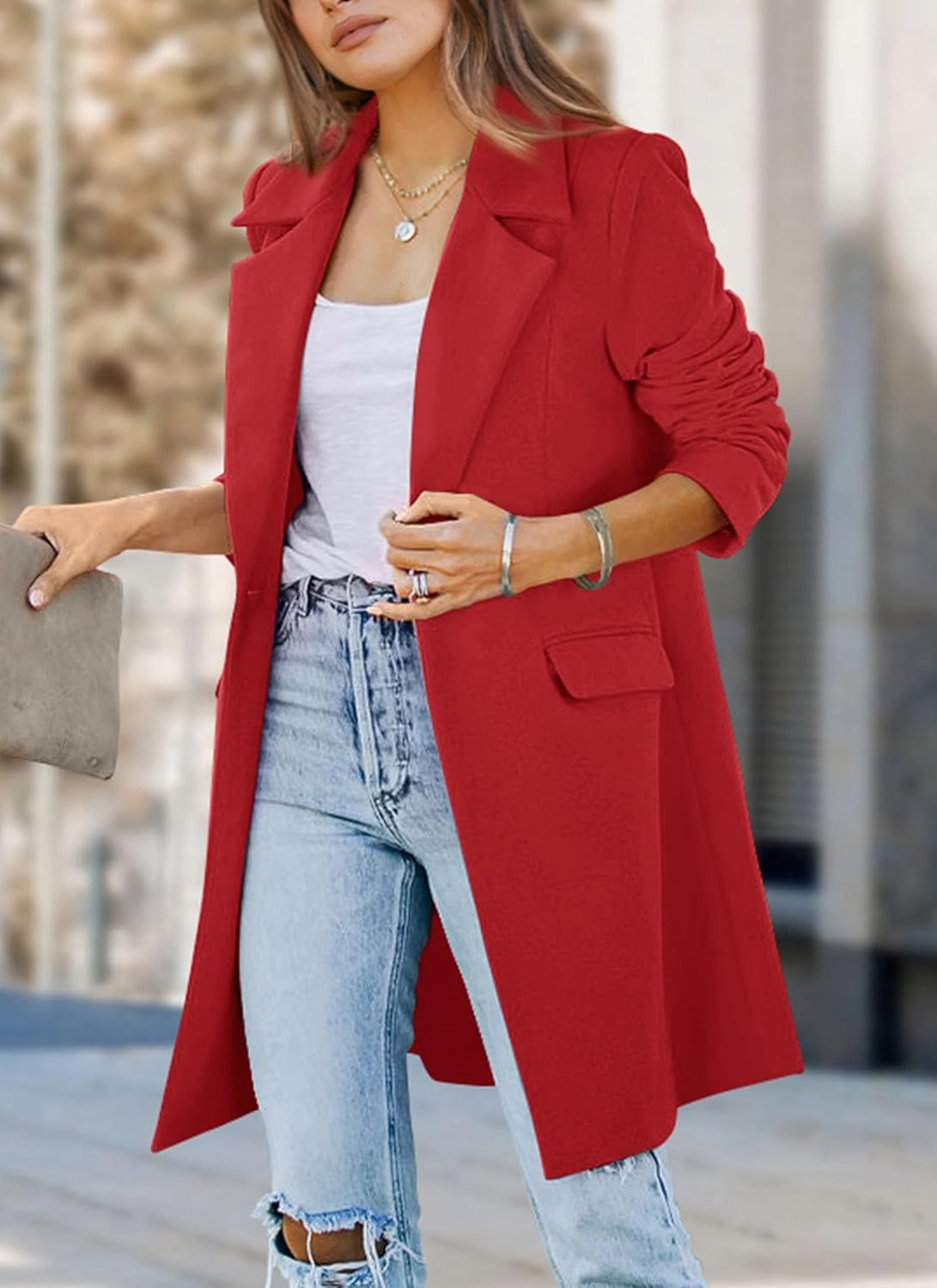 PRETTYGARDEN Women's 2025 Spring Fall Long Blazer Jackets Long Sleeve Lapel Pockets Loose Fit Work Casual Blazers Outerwear