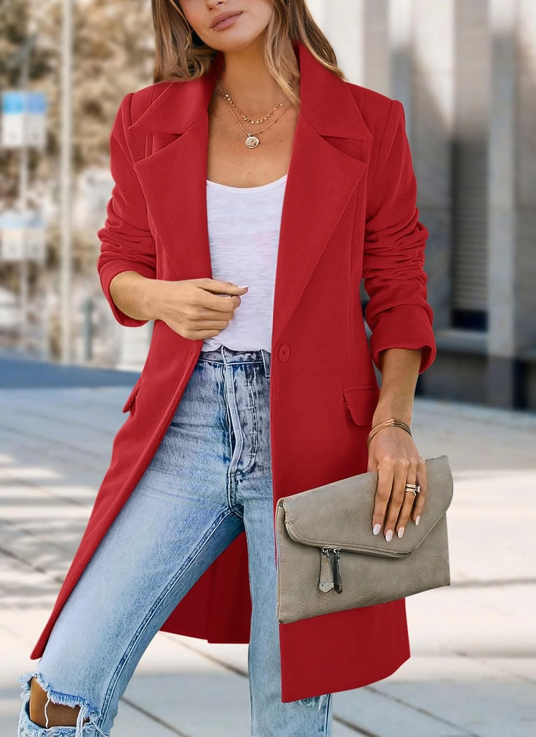 PRETTYGARDEN Women's 2025 Spring Fall Long Blazer Jackets Long Sleeve Lapel Pockets Loose Fit Work Casual Blazers Outerwear