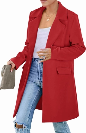 PRETTYGARDEN Women's 2025 Spring Fall Long Blazer Jackets Long Sleeve Lapel Pockets Loose Fit Work Casual Blazers Outerwear