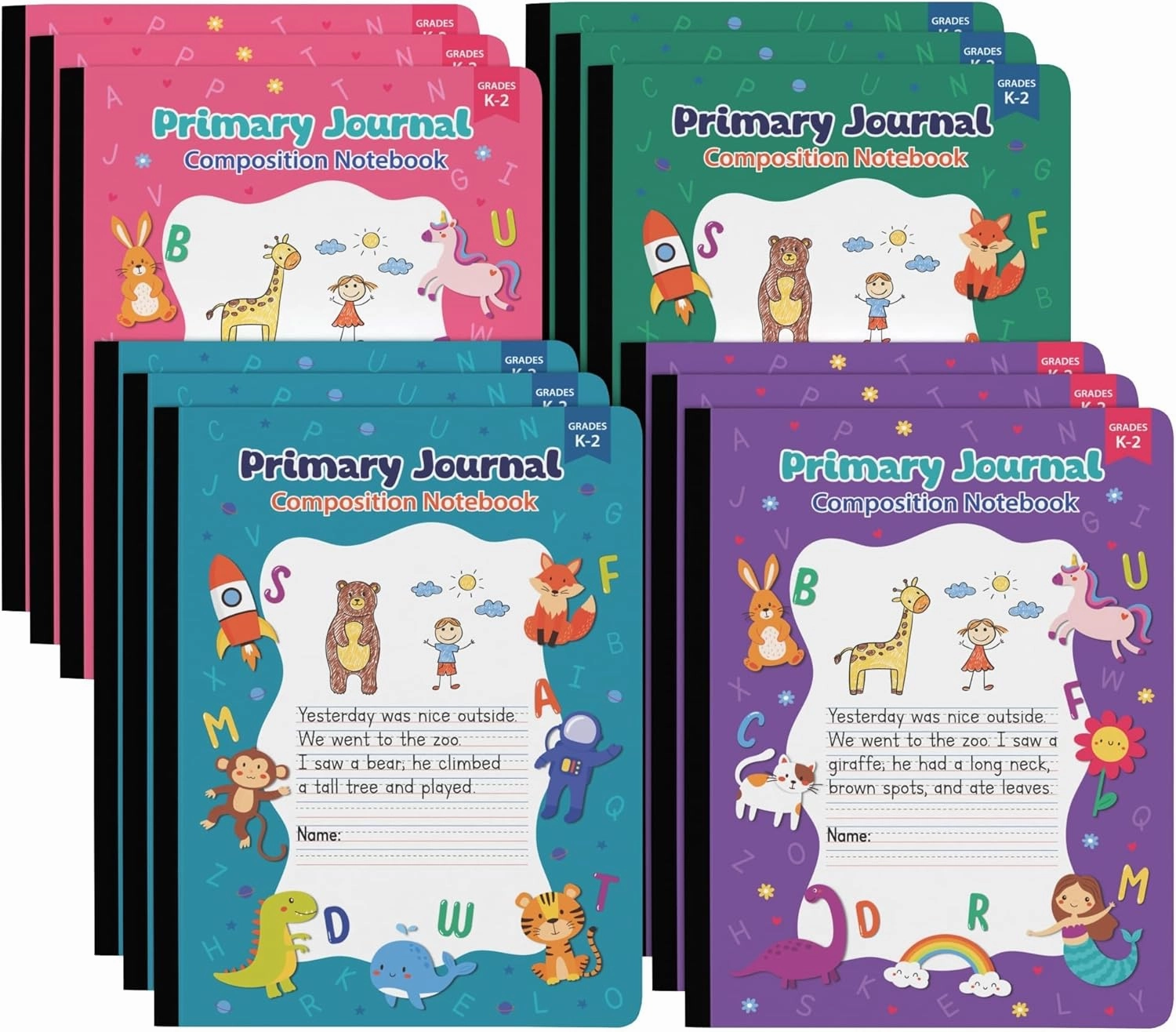 Primary Journal Grades K-2, primary composition notebook k-2, Primary Writing Journal, 100 Sheets/200 Pages 9.75" x 7 .5" Primary Composition Notebook with Picture Space for Preschool Kids (12 Pack)