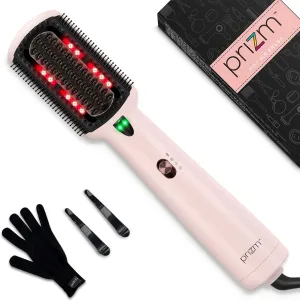 Prizm One-Step Hair Dryer Straightening Brush, Hair Straightener Brush with 3 Control Modes, Negative Ion & Infrared Technology for Smooth, Frizz-Free Hair, Anti-Scald, Pink