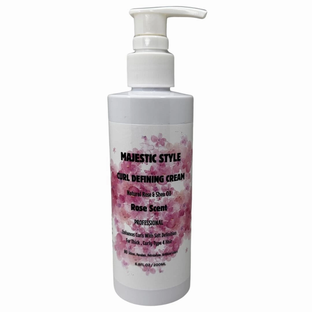 Professional Curl Defining Cream With Natural Rose & Shea Oil 6.8 fl oz, Prevent Dryness, Promotes Silkiness, Shine, Body, Volume, Enhances Curls With Soft Tames Frizz & Flyaways.