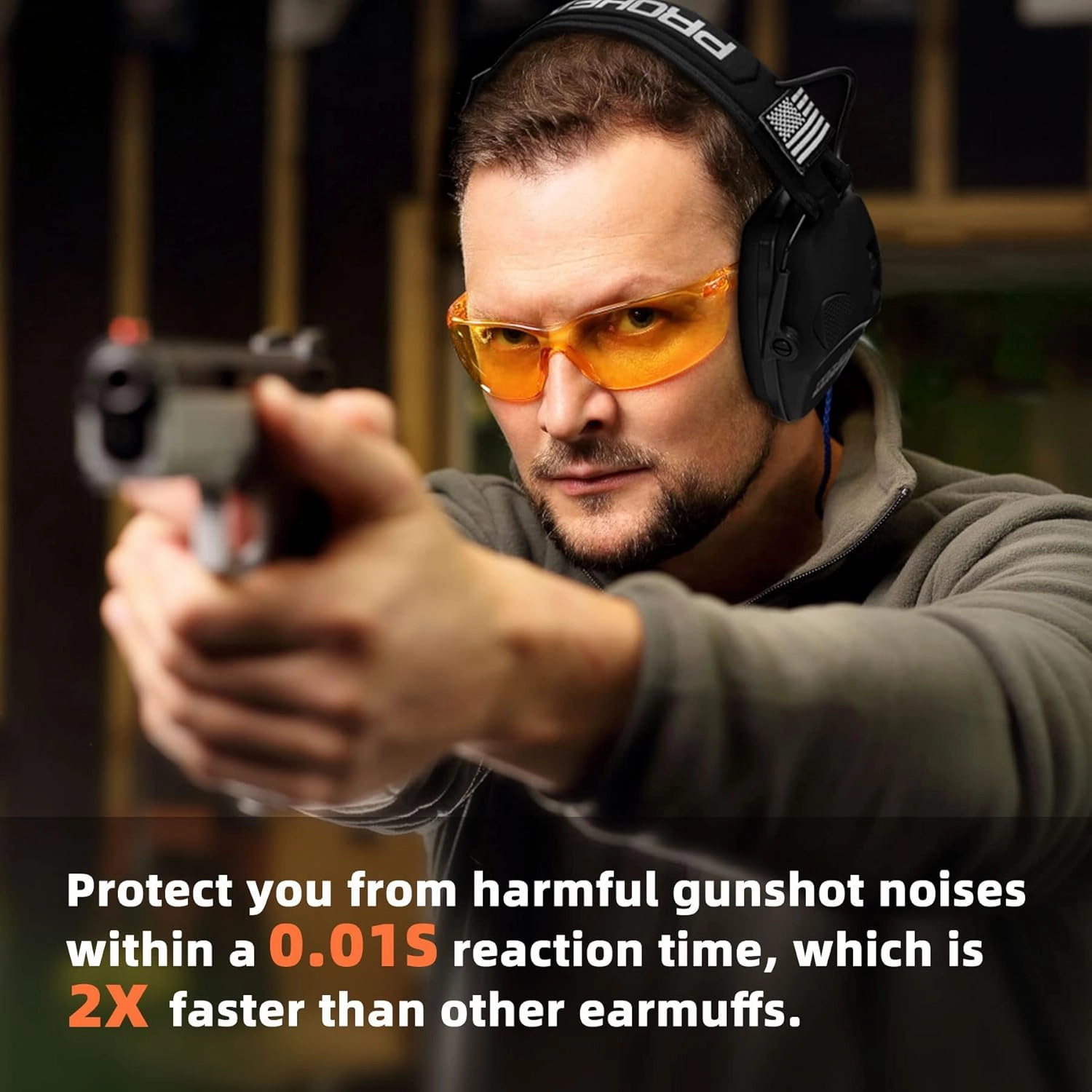 PROHEAR Electronic Ear Protection for Shooting with 4X Sound Amplification, Gun Range Hearing Protection Muffs, NRR 23dB Noise Reduction Headphones for Hunting, Black