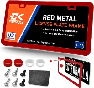 Pure Red License Plate Frame - Metal Car Plate Frame, Red License Plate Frames for Women & Men, Car License Plate Holder, Porta Placas para Auto, Car Tag Frame (Pack of 1)