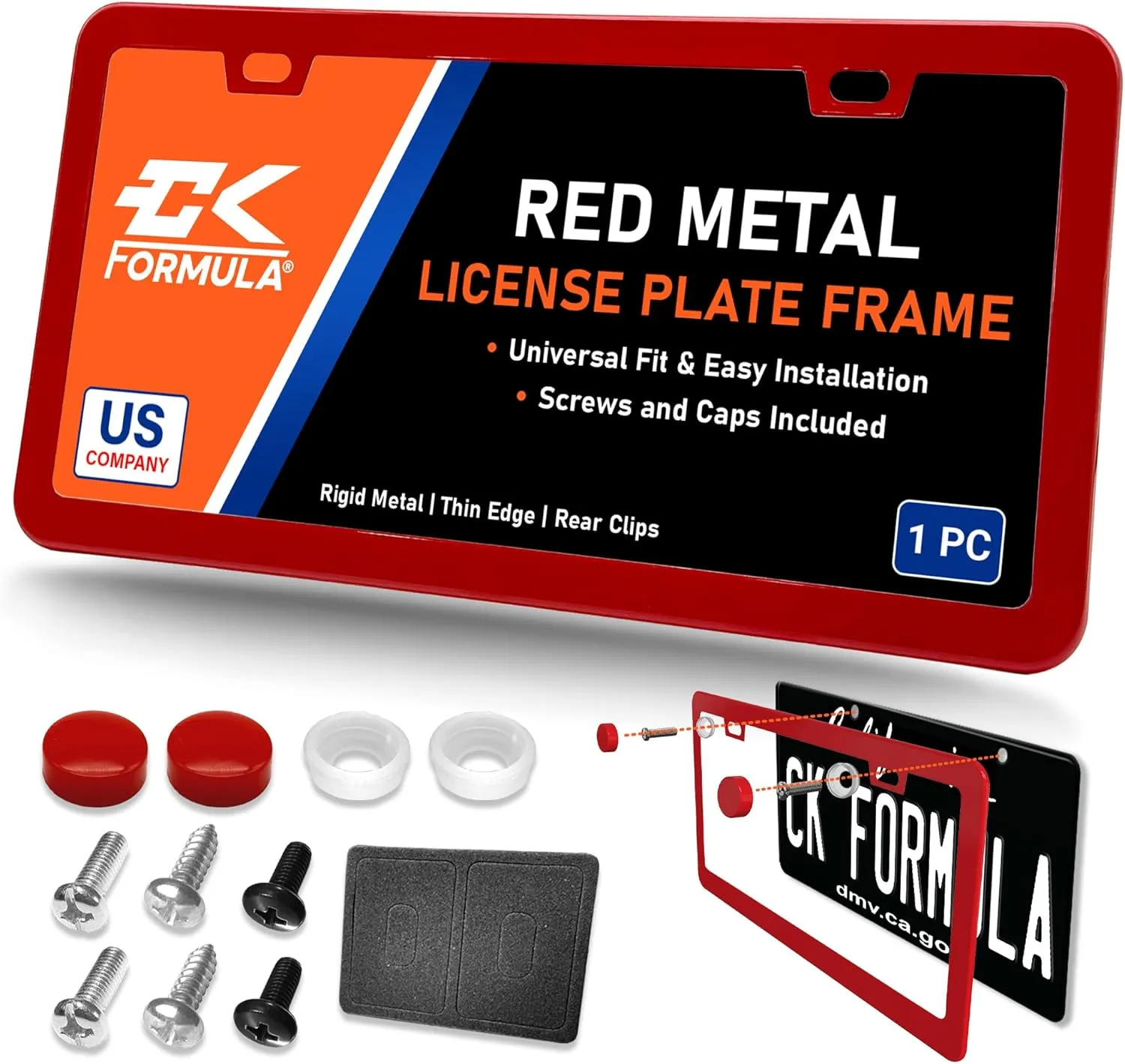 Pure Red License Plate Frame - Metal Car Plate Frame, Red License Plate Frames for Women & Men, Car License Plate Holder, Porta Placas para Auto, Car Tag Frame (Pack of 1)