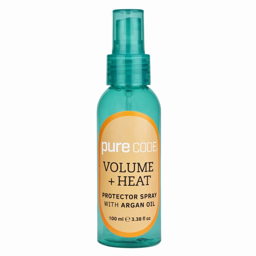PURE CODE Volume   Heat Protector Spray with Argan Oil-Protects Hair Up To 450º F Against Curling Irons & Blow Dryers - Argan Oil Hair Treatment Spray - Made in USA 3.3