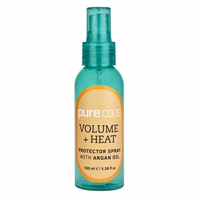 PURE CODE Volume   Heat Protector Spray with Argan Oil-Protects Hair Up To 450º F Against Curling Irons & Blow Dryers - Argan Oil Hair Treatment Spray - Made in USA 3.3