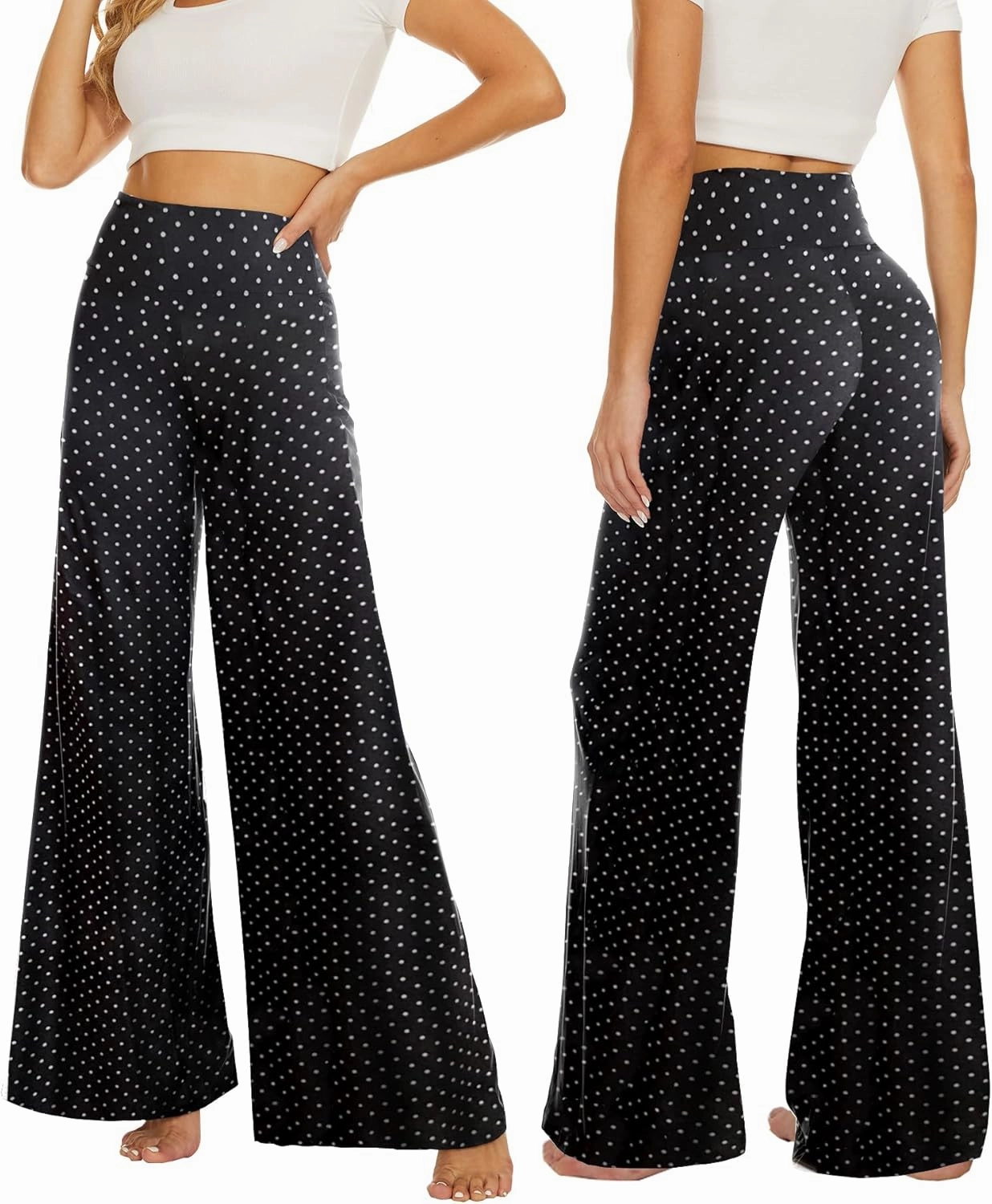 QGGQDD Wide Leg Palazzo Pants for Women - Casual Soft High Waist Lounge Pants Loose Comfy Stretchy Trousers