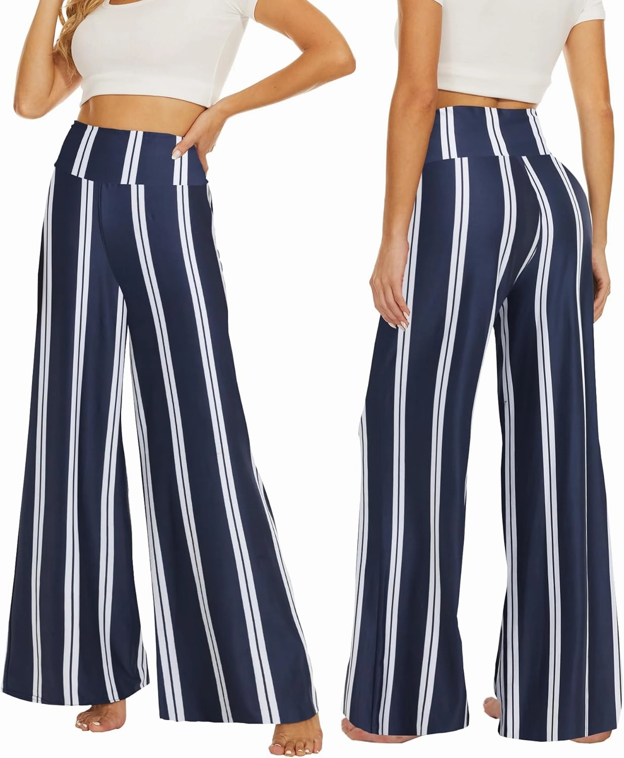 QGGQDD Wide Leg Palazzo Pants for Women - Casual Soft High Waist Lounge Pants Loose Comfy Stretchy Trousers