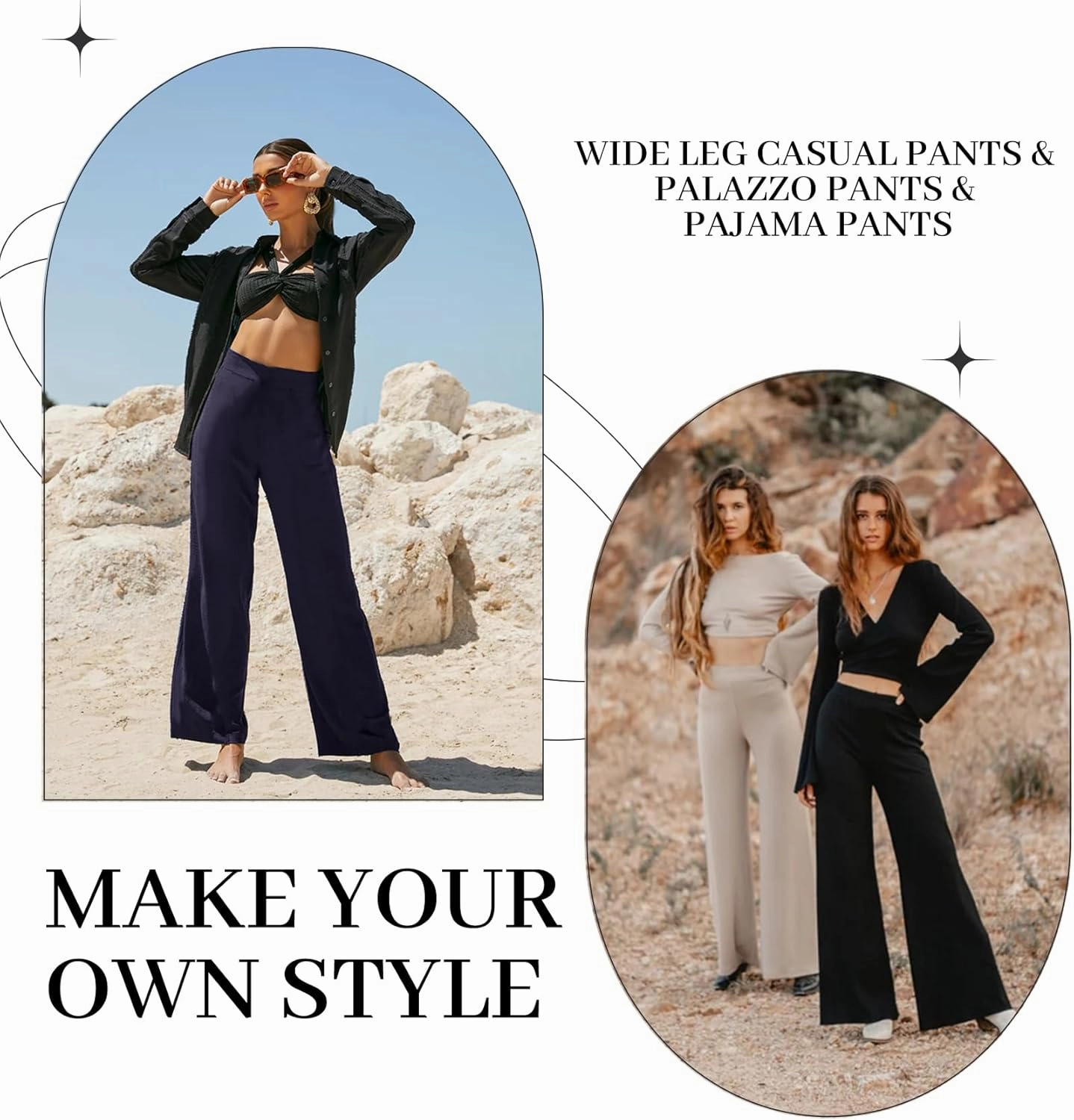 QGGQDD Wide Leg Palazzo Pants for Women - Casual Soft High Waist Lounge Pants Loose Comfy Stretchy Trousers