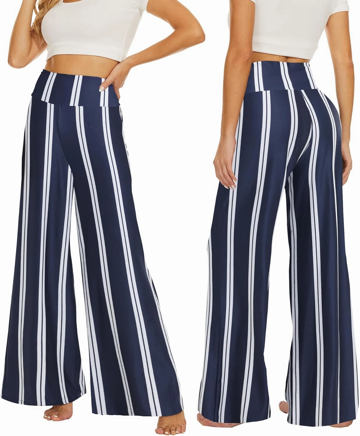 QGGQDD Wide Leg Palazzo Pants for Women - Casual Soft High Waist Lounge Pants Loose Comfy Stretchy Trousers