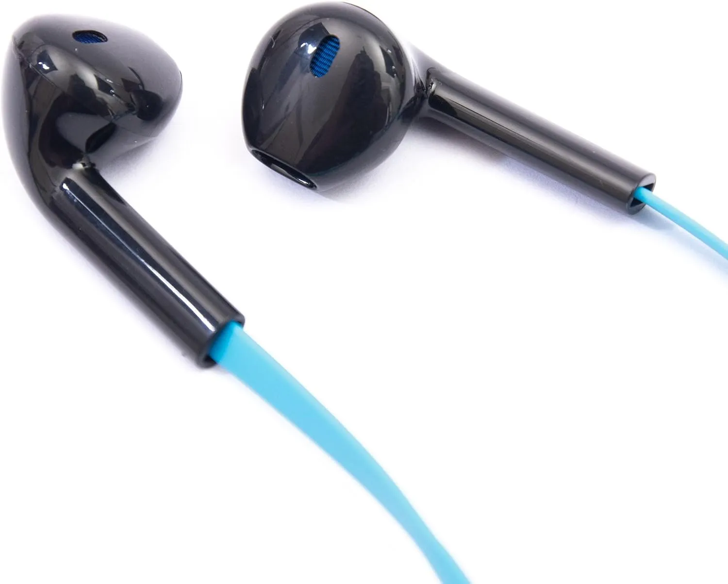 RadioShack Stereo Earphones with Cord, Wired Earbuds with Microphone and Volume Control Buttons, Soft Silicone Tips for Comfortable Extended Wear and Secure Fit, Blue and Black