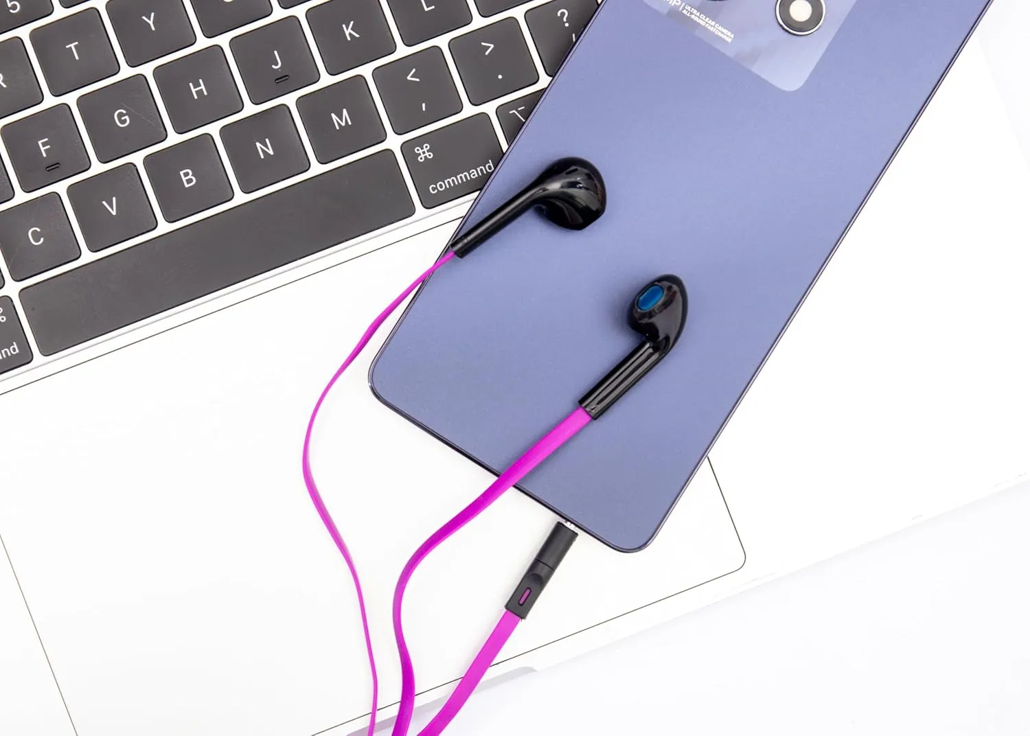 RadioShack Stereo Earphones with Cord, Wired Earbuds with Microphone and Volume Control Buttons, Soft Silicone Tips for Comfortable Extended Wear and Secure Fit, Purple and Black
