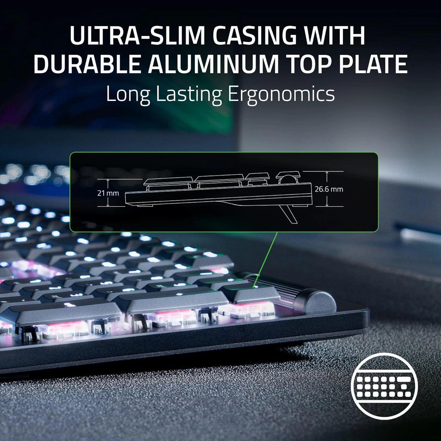 Razer DeathStalker V2 Pro Wireless Gaming Keyboard: Low Profile Optical Switches Linear Red - HyperSpeed Wireless & Bluetooth - Chroma RGB - Up to 200 Hr Battery Snap Tap