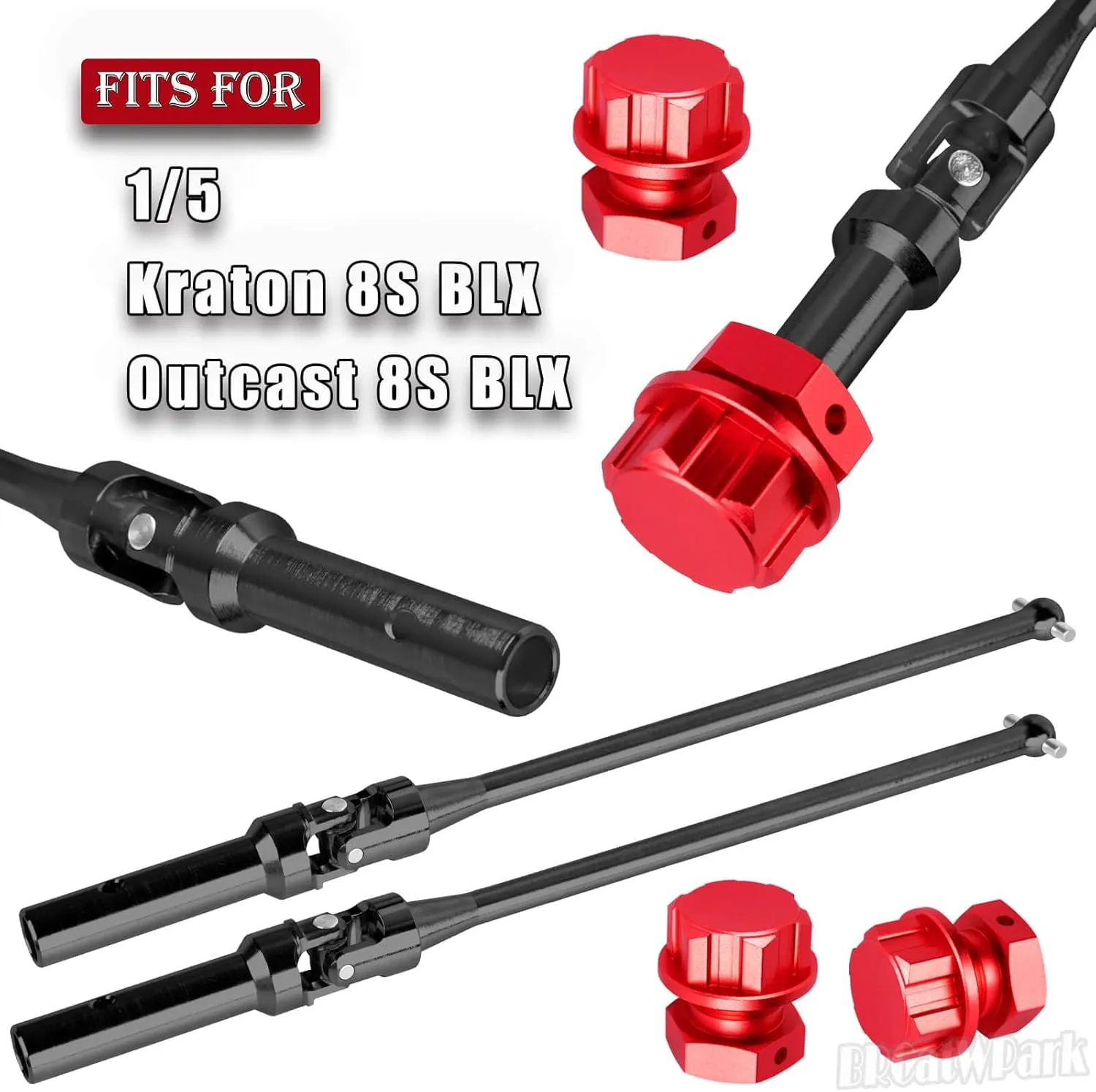 RC Drive Shaft Axles Upgrades Part for 1/5 KRATON 8S BLX Outcast 8S BLX,4PCS Front Rear CVD Driveshaft w/Wheel Hex Nuts Hop Ups,Black & Red