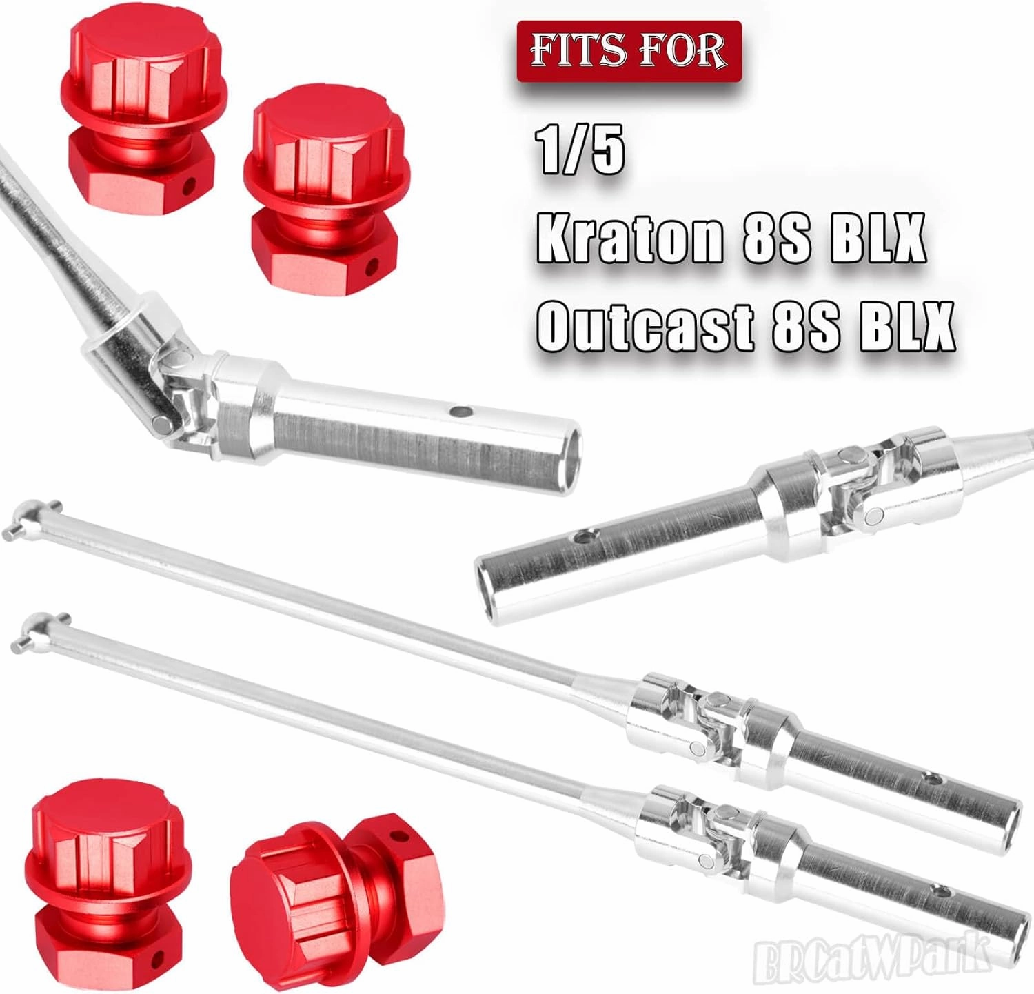 RC Drive Shaft Axles (Front Rear) Upgrades Part for 1/5 KRATON 8S BLX Outcast 8S BLX,4PCS CVD Driveshaft w/Wheel Hex Nuts Hop Ups,Silver & Red