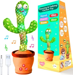 Rechargeable Dancing Talking Cactus Toy with Adjustable Volume, Interactive Cactus Baby Toys for 18 Months , Baby Easter Basket Stuffers for Toddler, Gifts for 2 Year Old Girl Boy