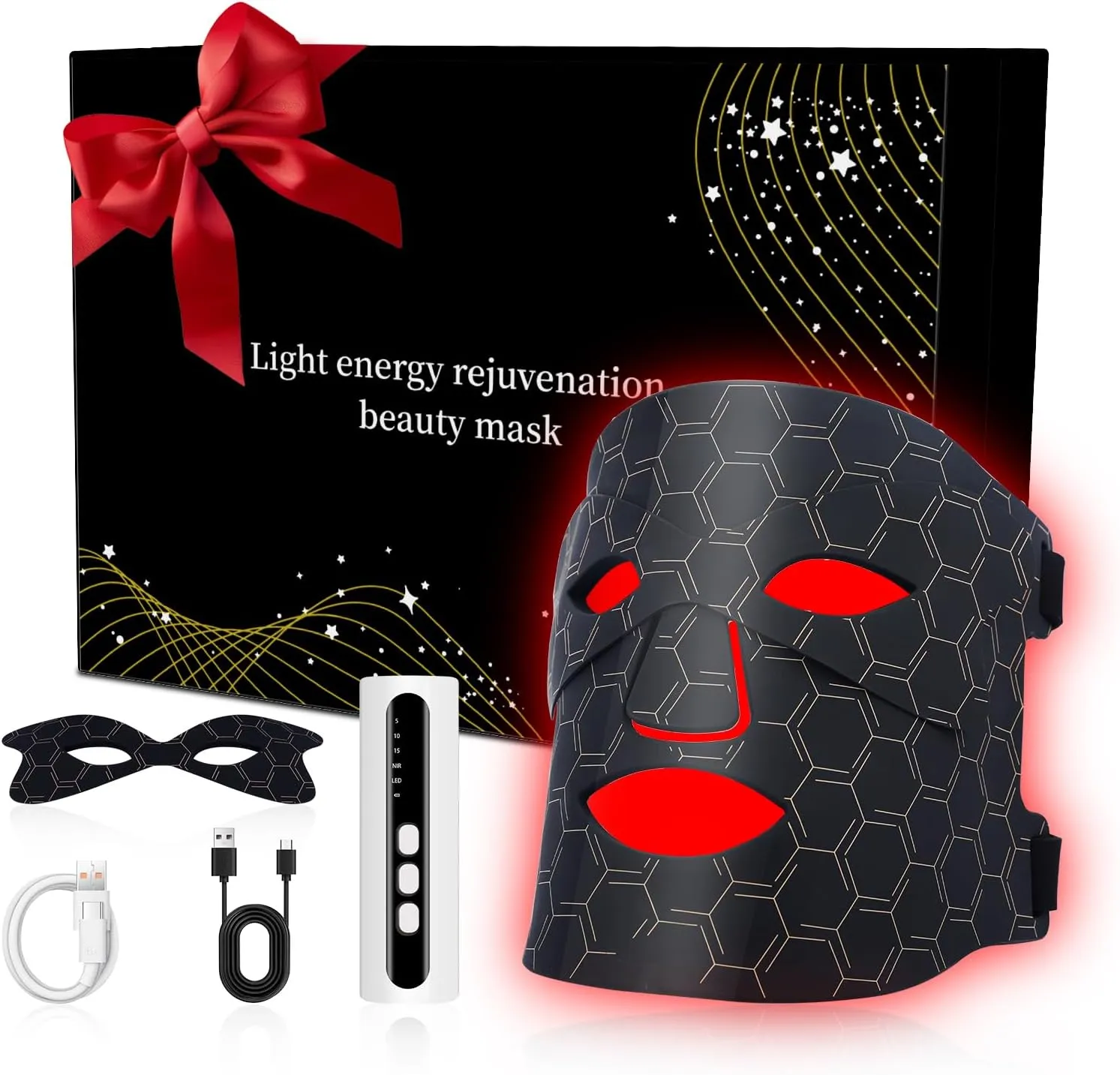 Red Light Therapy Mask for Face, LED Light Therapy with 3 Modes & Remote, Near-Infrared 850nm & Red 630nm, Anti-Aging, Skin Rejuvenation, Portable for Home & Travel