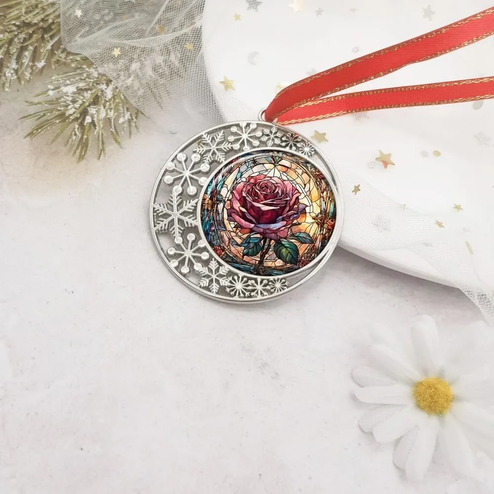 Red Rose Christmas Ornament, Floral Christmas Tree Ornament, Pink Christmas Decoration, Idea, Unique Keepsake, Hanging Tree Ornament, Christmas Home Décor