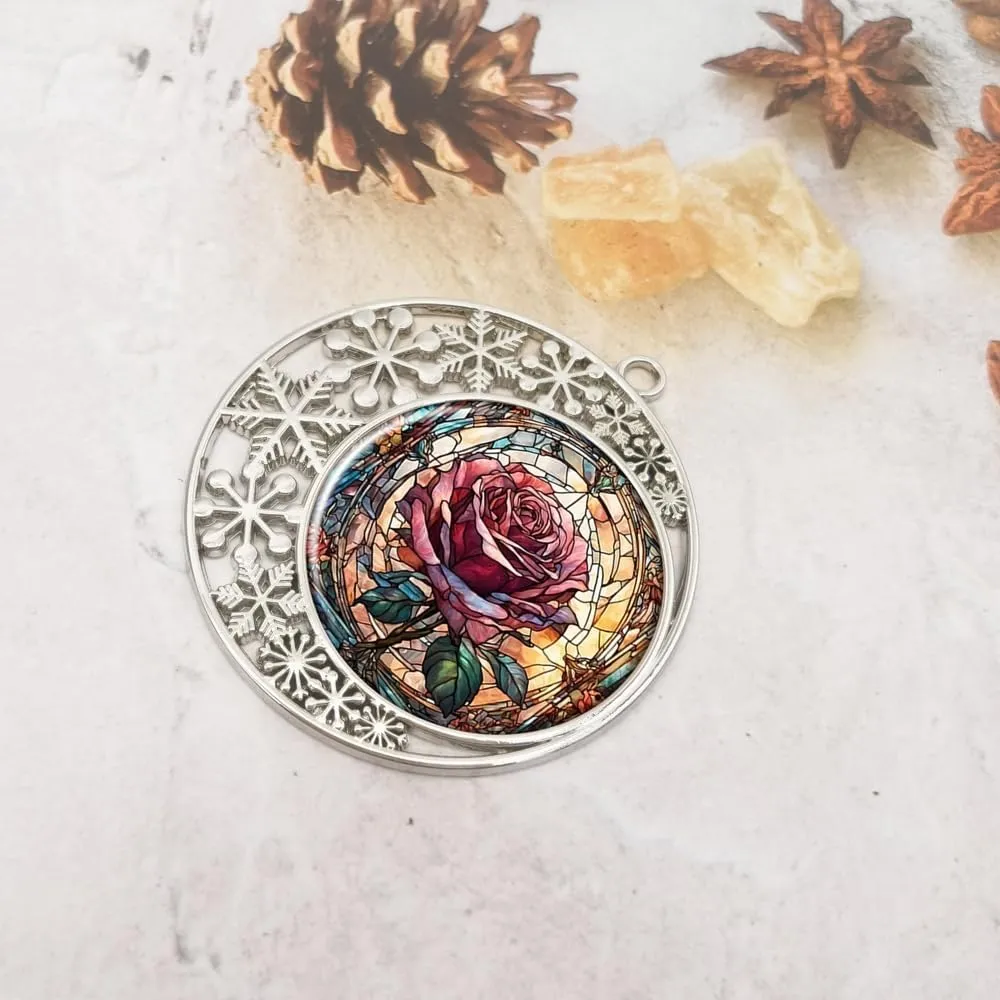 Red Rose Christmas Ornament, Floral Christmas Tree Ornament, Pink Christmas Decoration, Idea, Unique Keepsake, Hanging Tree Ornament, Christmas Home Décor