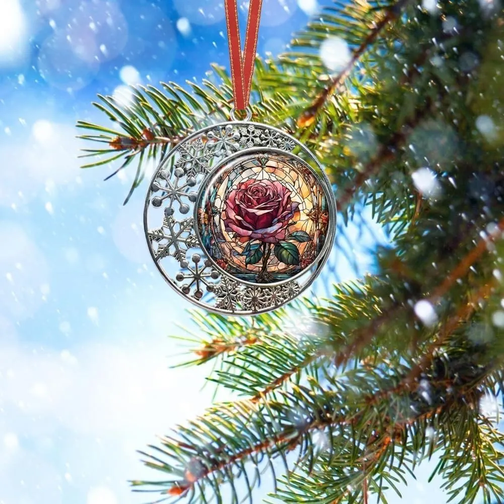 Red Rose Christmas Ornament, Floral Christmas Tree Ornament, Pink Christmas Decoration, Idea, Unique Keepsake, Hanging Tree Ornament, Christmas Home Décor