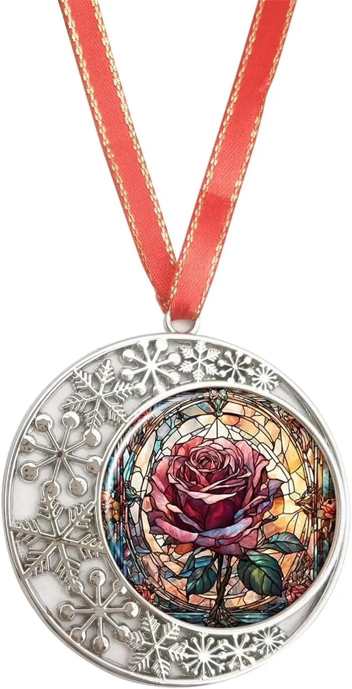 Red Rose Christmas Ornament, Floral Christmas Tree Ornament, Pink Christmas Decoration, Idea, Unique Keepsake, Hanging Tree Ornament, Christmas Home Décor