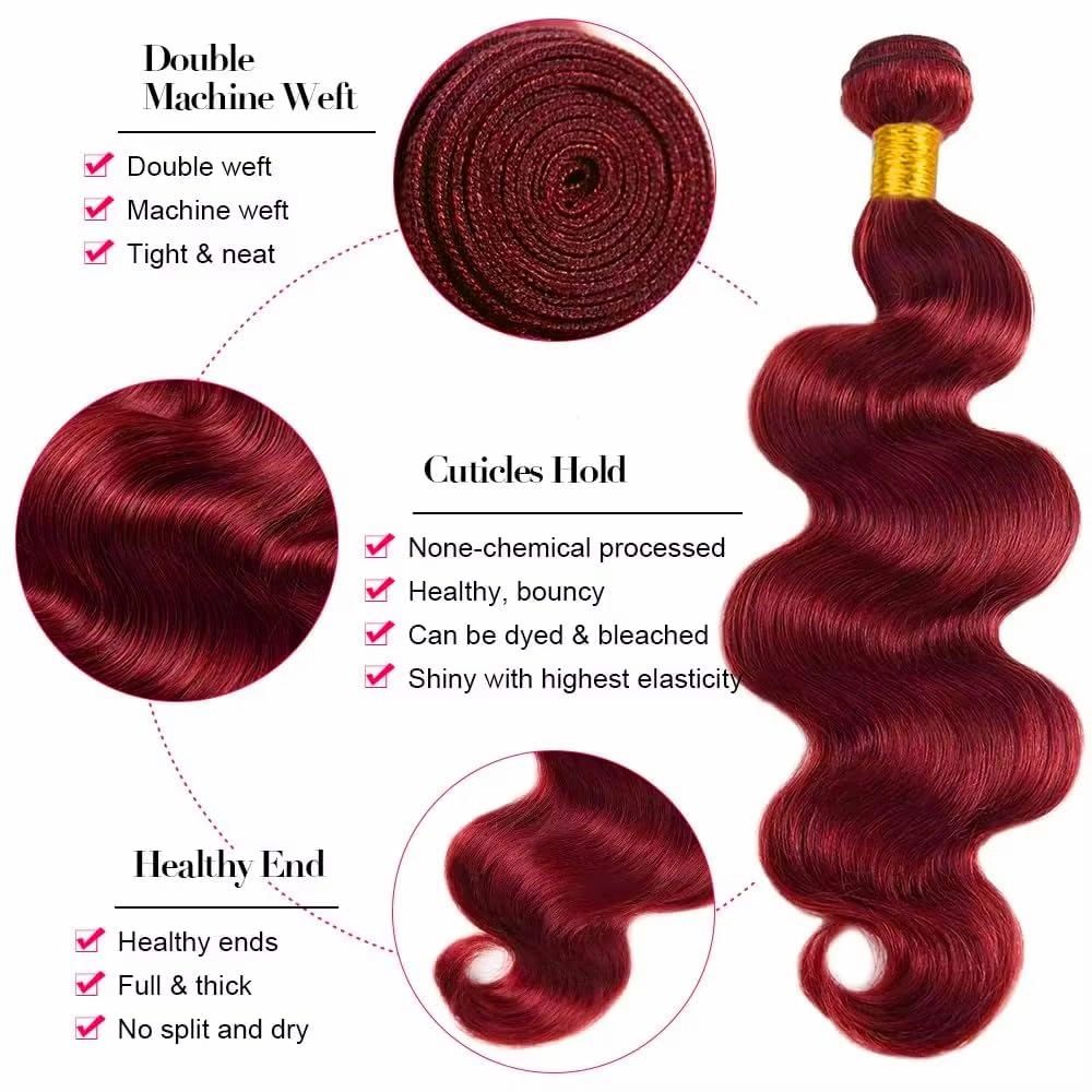 Red Bundles Human Hair Burgundy Body Wave Bundle 99j Human Hair Bundles 12 inch Red Body Wave Bundle 300g