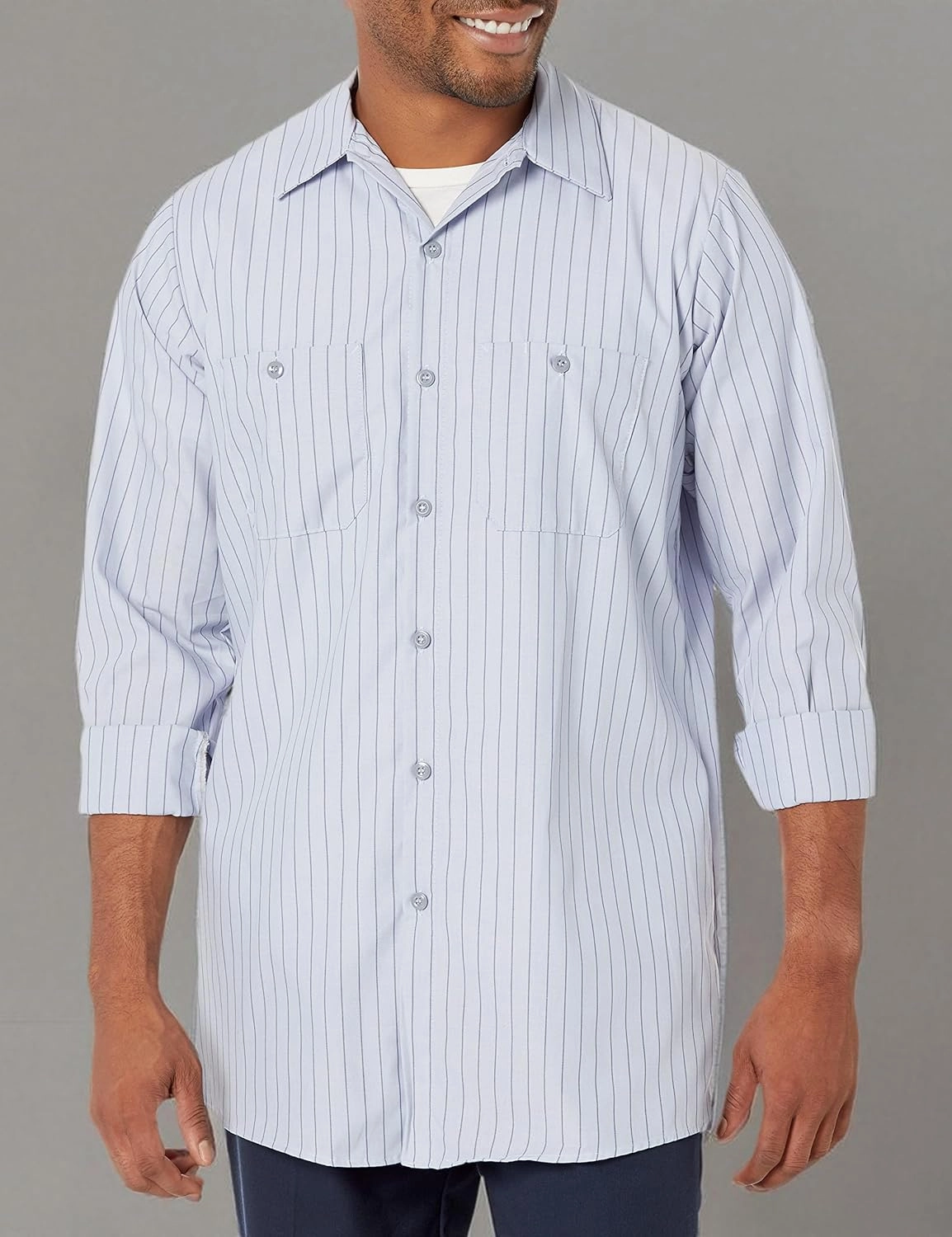Red Kap Men's Long Sleeve Industrial Stripe Work Shirt
