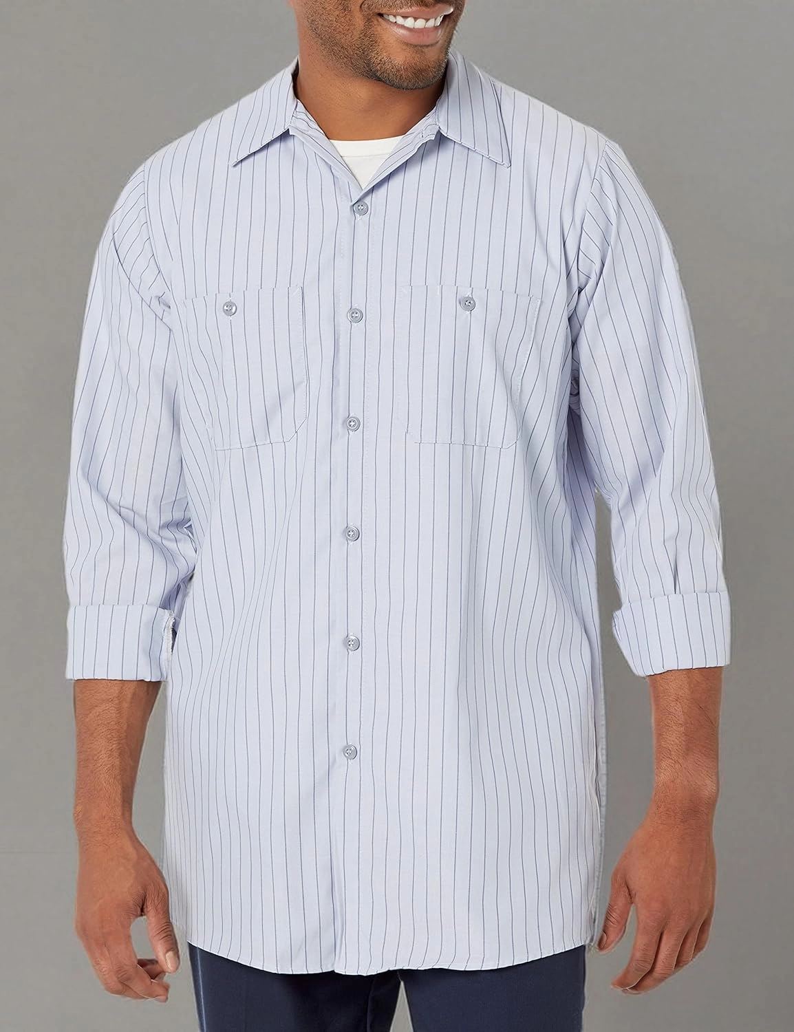 Red Kap Men's Long Sleeve Industrial Stripe Work Shirt