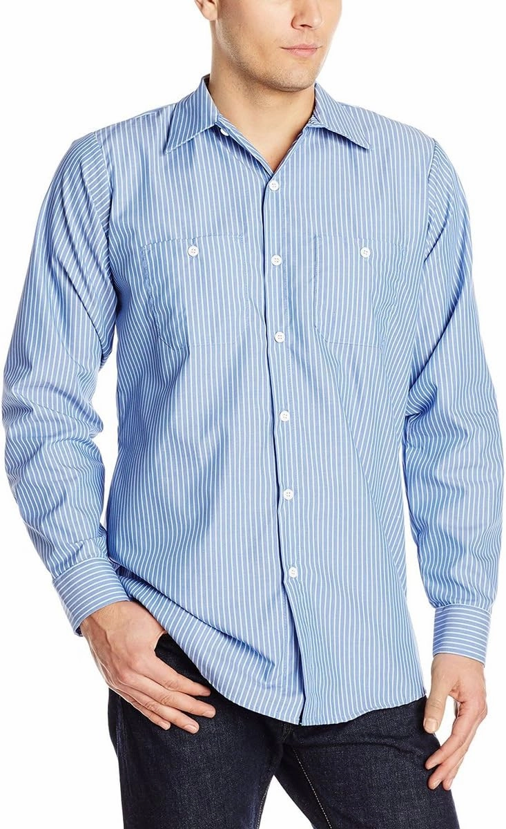 Red Kap Men's Long Sleeve Industrial Stripe Work Shirt