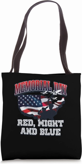 Red Might and Blue American Flag Military US Flag Troops Tote Bag