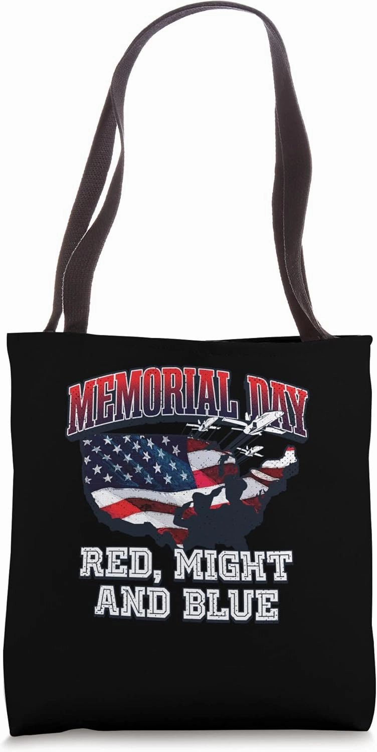 Red Might and Blue American Flag Military US Flag Troops Tote Bag