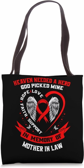 Red Mother In Law Heart Disease Awareness Products Memorial Tote Bag