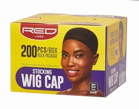 RED STOCKING WIG CAP, 200PCS Bulk Box Secures your hair, long lasting, stays in place, light, lightweight, breathable, wig comfortable (Black)