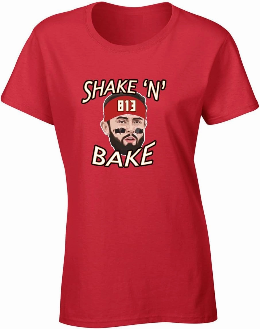 Red Tampa Bay Baker Mayfield Shake N Bake Womens T-Shirt