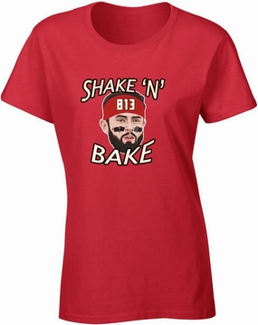 Red Tampa Bay Baker Mayfield Shake N Bake Womens T-Shirt