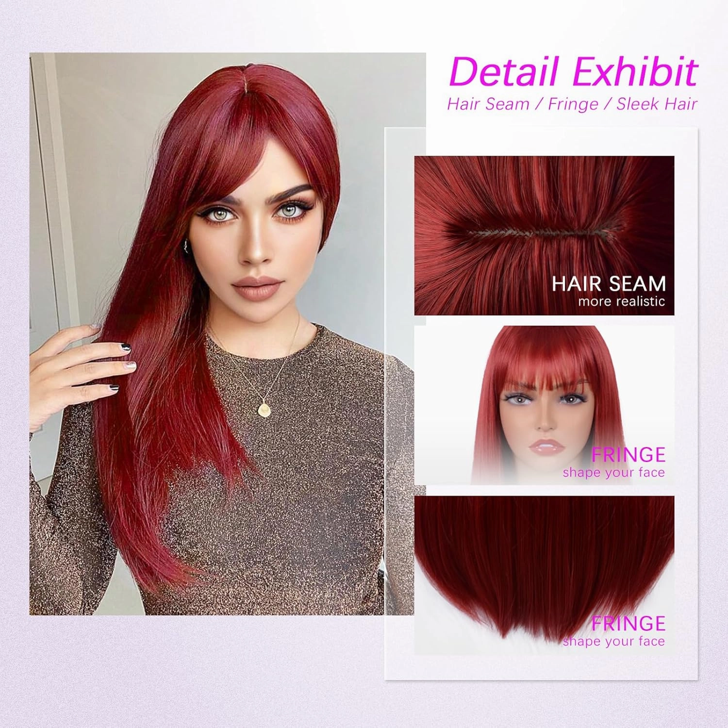 Red Wig with Bangs for Women – Long Straight Heat Resistant Synthetic Wig for Daily Use, Party, Halloween, Cosplay – 24 Inch Red Wig for Girls