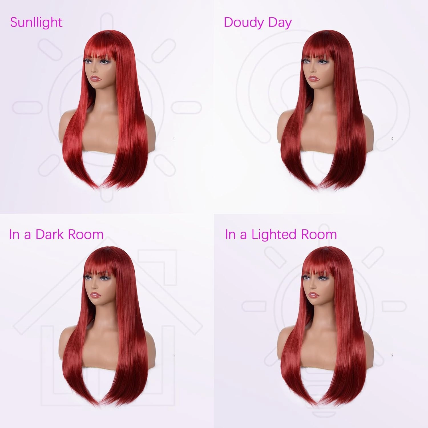 Red Wig with Bangs for Women – Long Straight Heat Resistant Synthetic Wig for Daily Use, Party, Halloween, Cosplay – 24 Inch Red Wig for Girls
