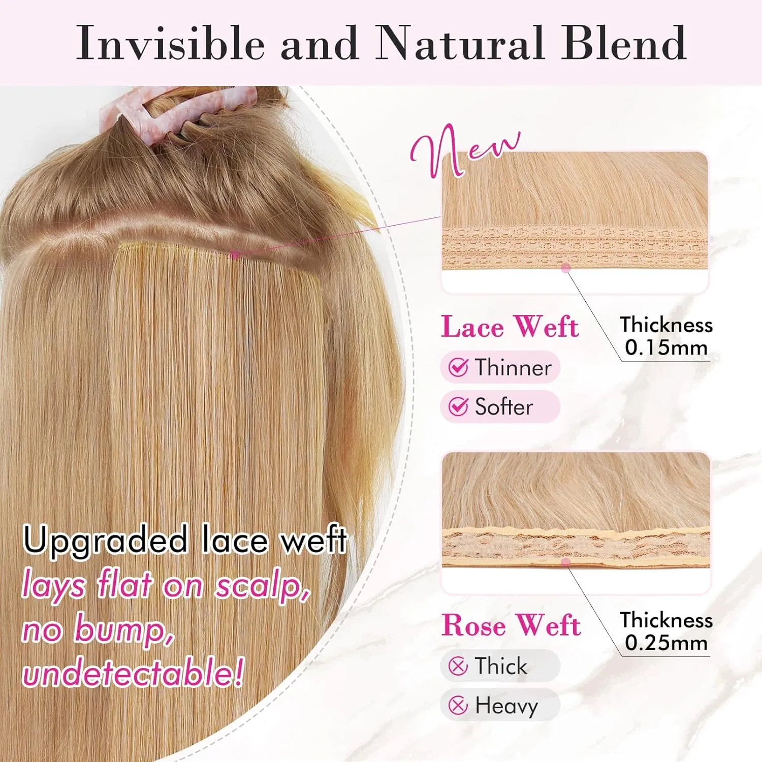 REECHO Clip in Hair Extensions, 4PCS Blonde Hair Extensions 24" Thick Long Beach Waves hair extensions HE003 Invisible Lace Weft Natural Soft Hairpieces for Women – Ash Blonde with Highlights