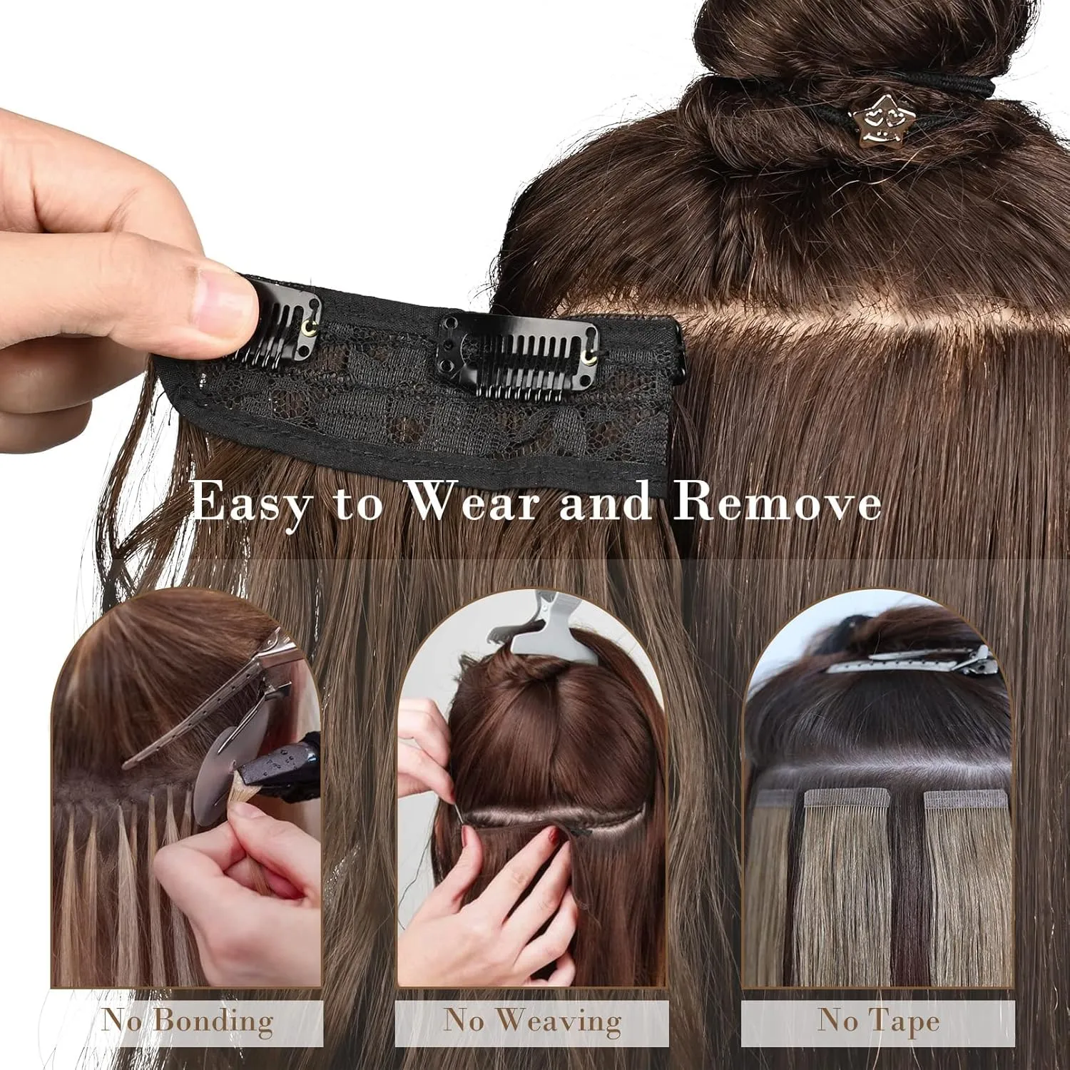 REECHO Hair Extensions, 4PCS Clip in Hair Extensions HE001 Natural Soft Synthetic Hairpieces for Women (20 Inch-200 Gram (Pack of 4), Dark Blonde with Light Blonde Highlights)
