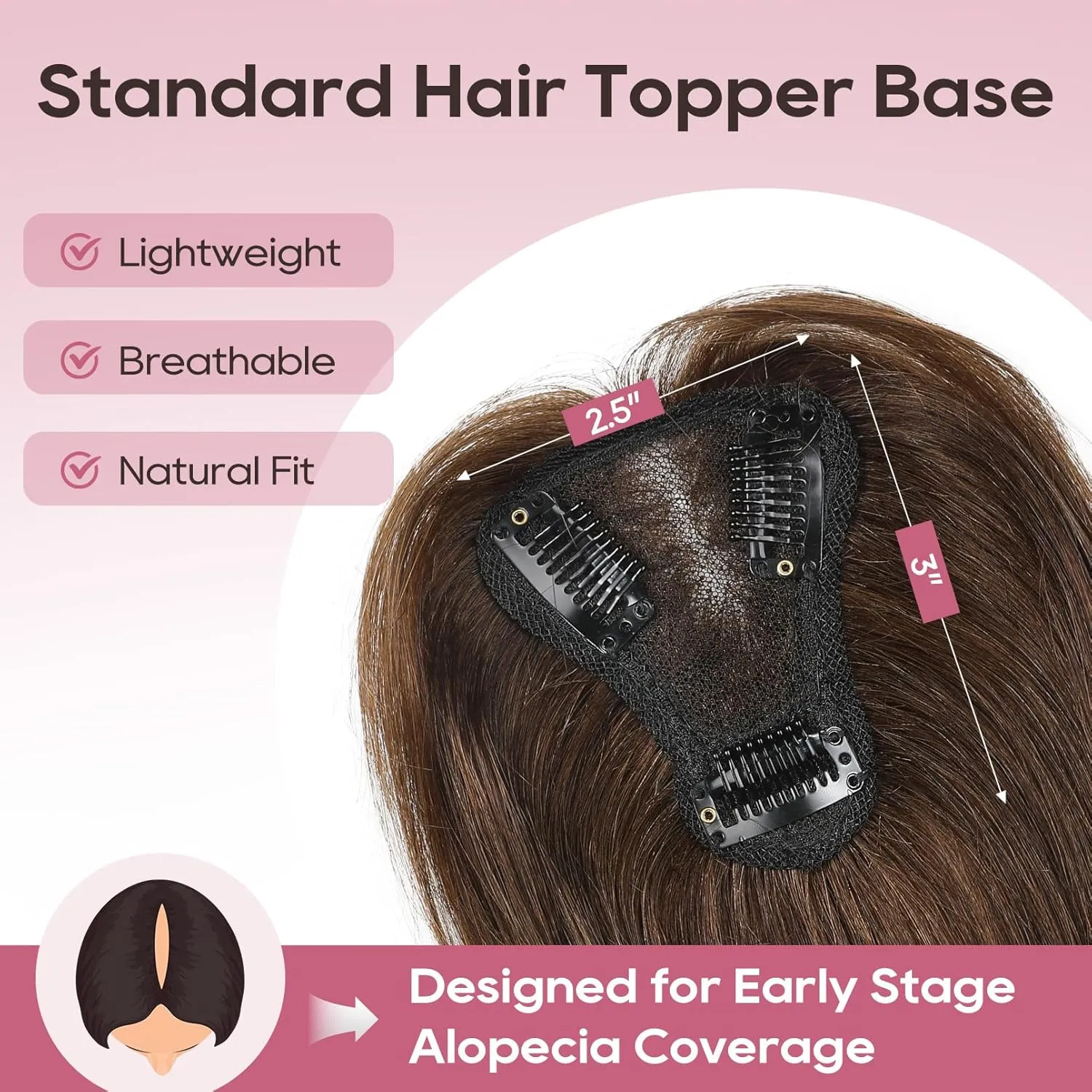 REECHO Human Hair Topper, 10 Inch Hair Toppers for Women Real Human Hair, Real Human Wiglet Adding Targeted Coverage for Thinning Hair, Medium Brown