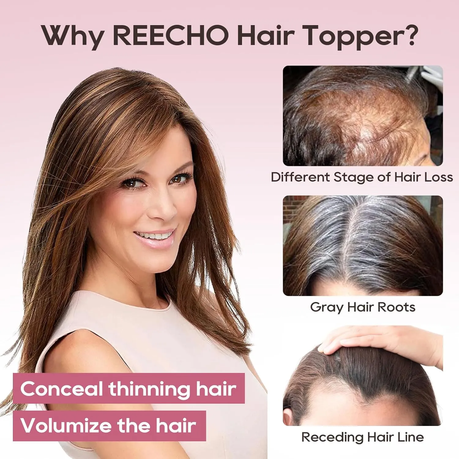 REECHO Human Hair Topper, 10 Inch Hair Toppers for Women Real Human Hair, Real Human Wiglet Adding Targeted Coverage for Thinning Hair, Medium Brown
