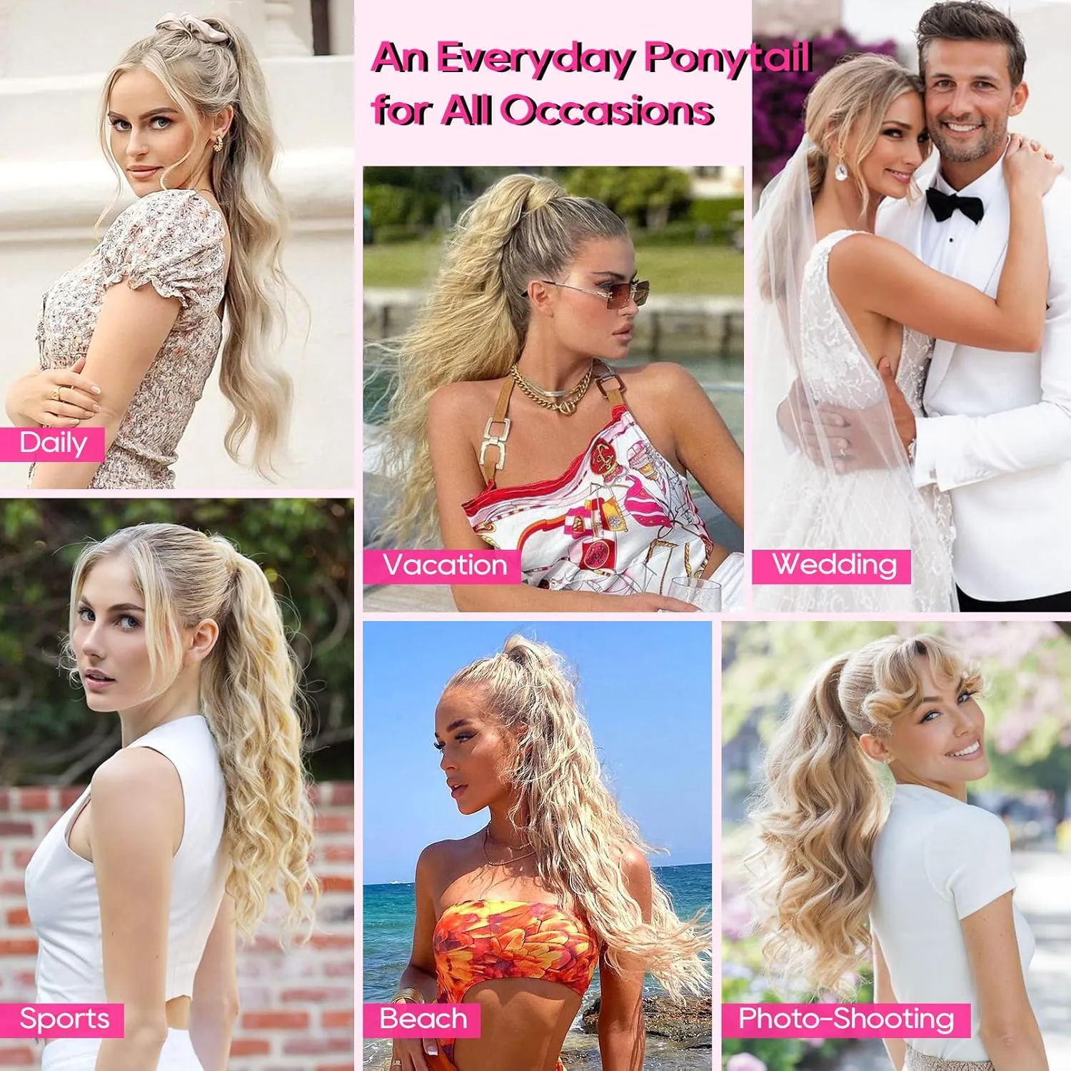 REECHO Ponytail Extension, 26 Inch Drawstring Ponytail Extension Long Curly Wavy Pony Tails Hair Extensions Synthetic Clip in Ponytail Hairpiece for Women, Chestnut Brown with Golden Highlights