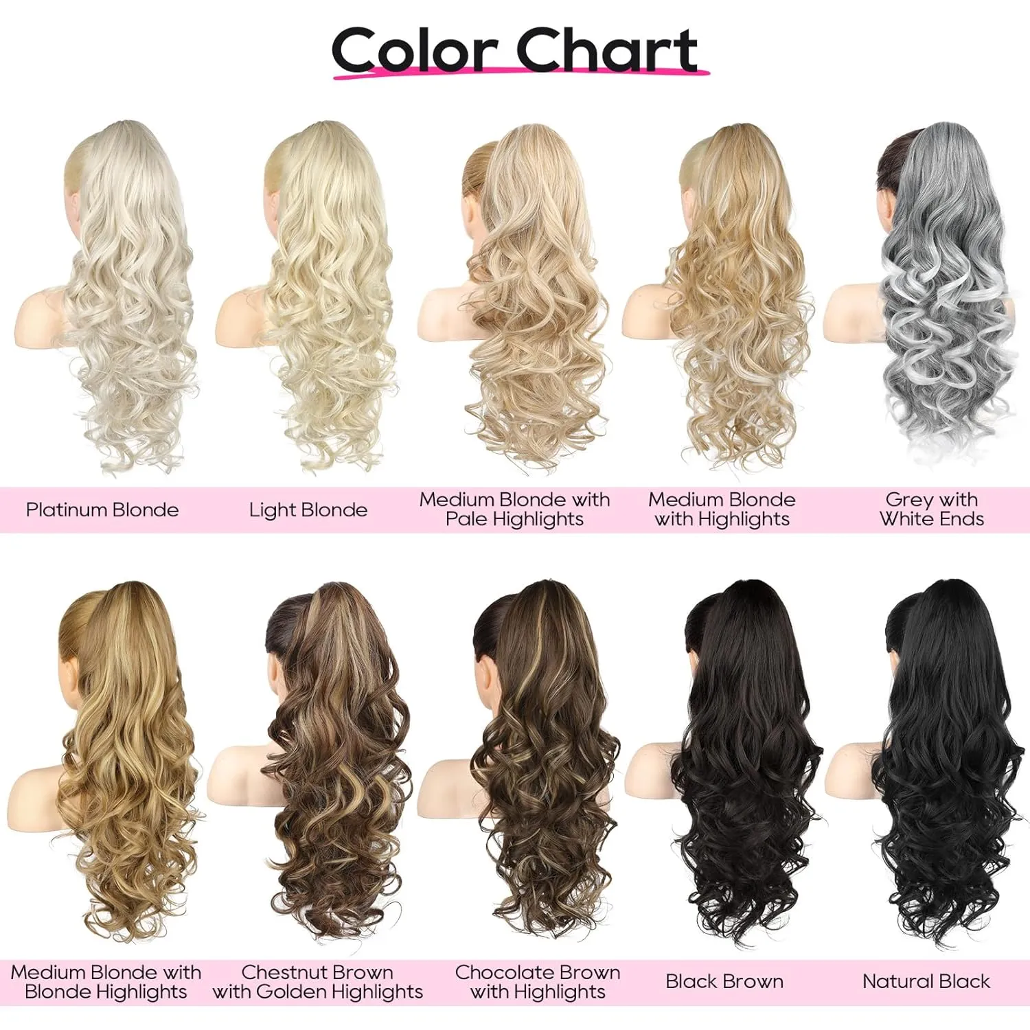 REECHO Ponytail Extension, 26 Inch Drawstring Ponytail Extension Long Curly Wavy Pony Tails Hair Extensions Synthetic Clip in Ponytail Hairpiece for Women, Chestnut Brown with Golden Highlights